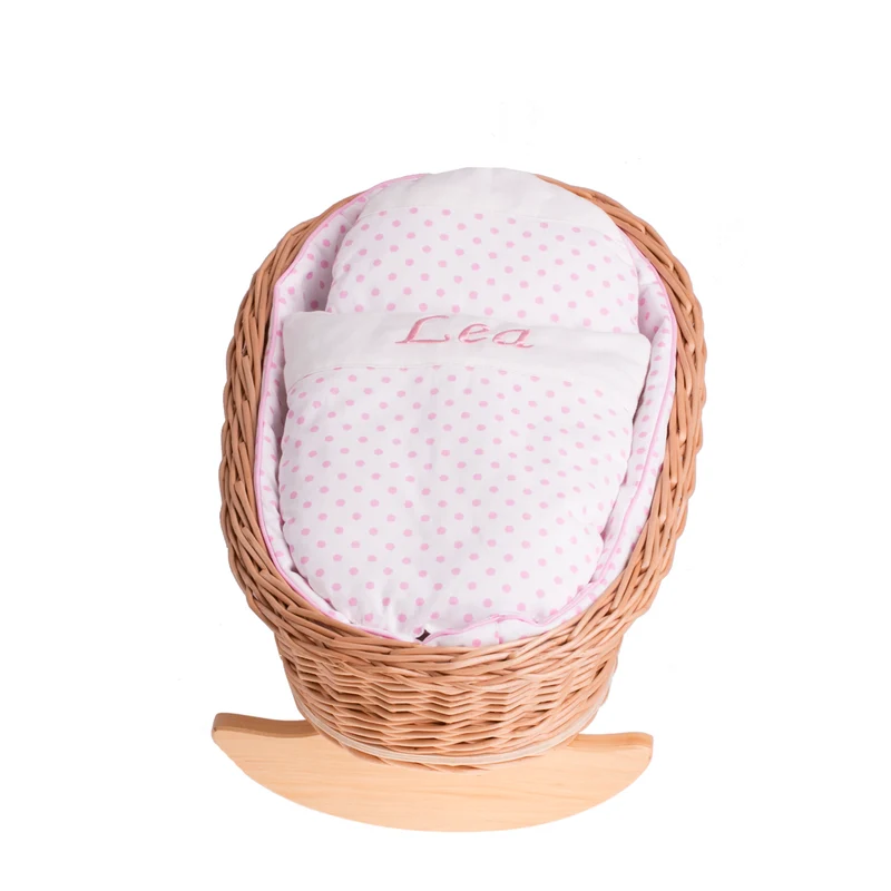 Mimi wicker cradle for dolls with personalization, pink lining, pillow and duvet TheWickerStories