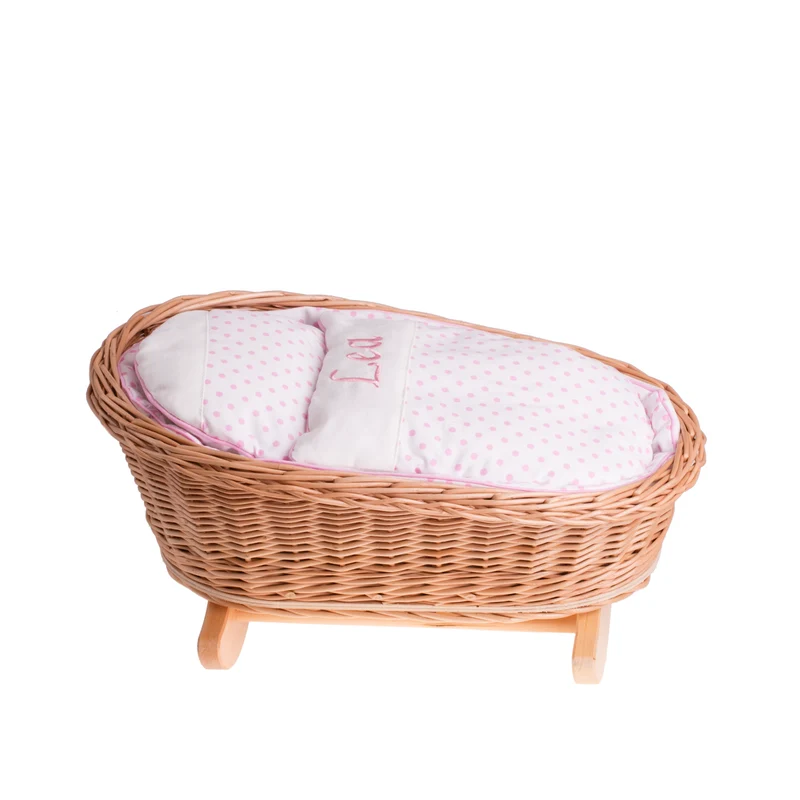 Mimi wicker cradle for dolls with personalization, pink lining, pillow and duvet TheWickerStories