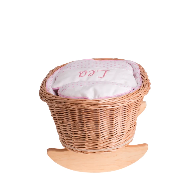 Mimi wicker cradle for dolls with personalization, pink lining, pillow and duvet TheWickerStories