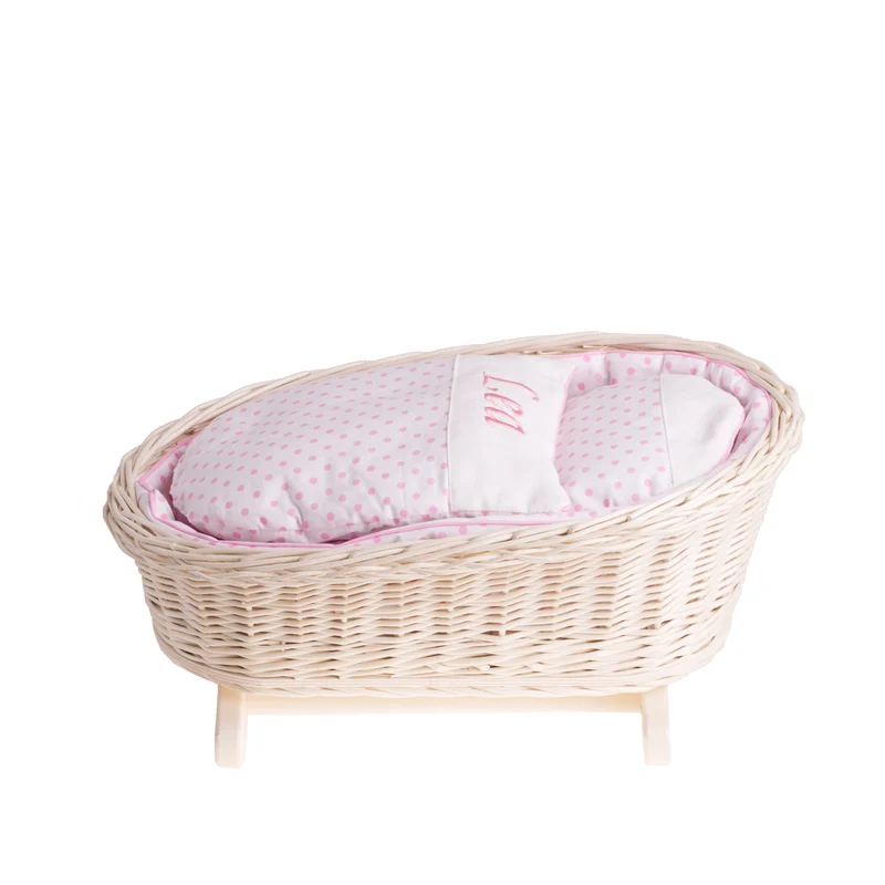 Mimi wicker cradle for dolls with personalization, pink lining, pillow and duvet TheWickerStories