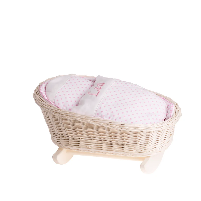 Mimi wicker cradle for dolls with personalization, pink lining, pillow and duvet TheWickerStories