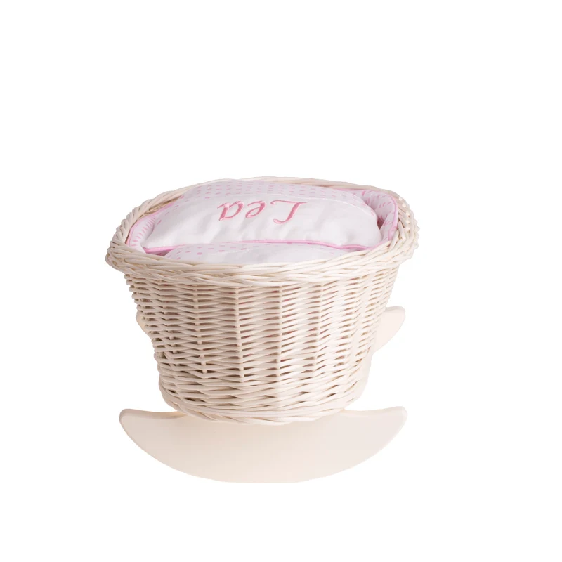 Mimi wicker cradle for dolls with personalization, pink lining, pillow and duvet TheWickerStories