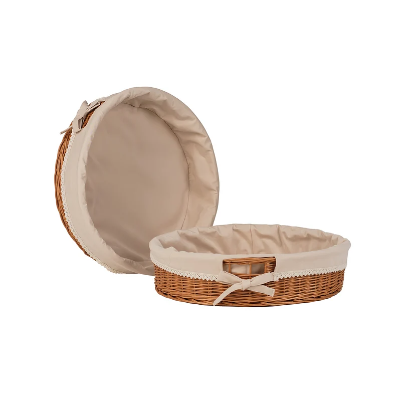 Nova round wicker tray, display basket, lined pastry basket, set of 2 TheWickerStories