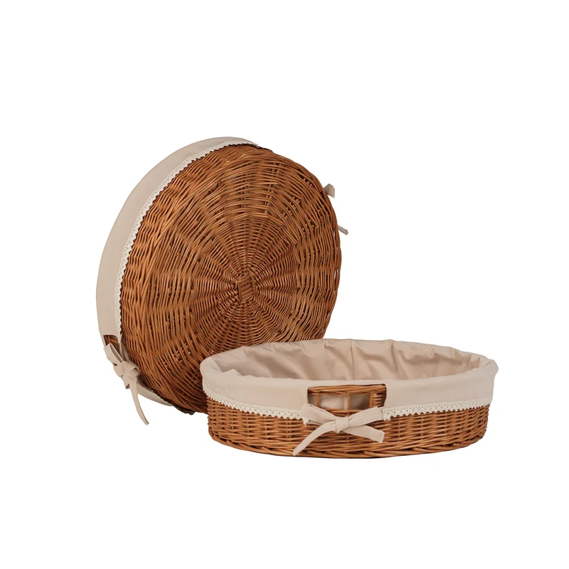 Nova round wicker tray, display basket, lined pastry basket, set of 2 TheWickerStories
