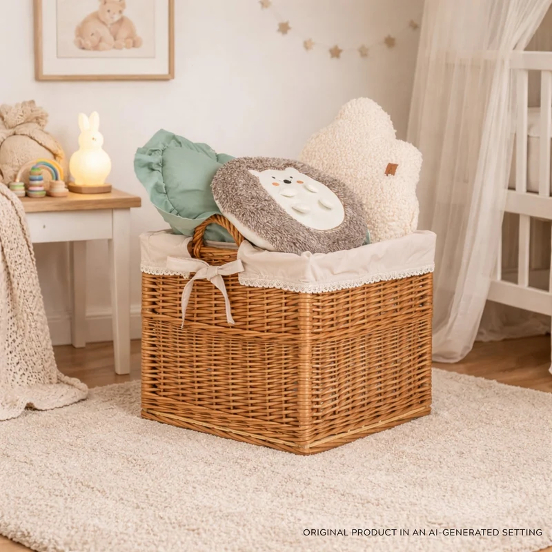 Nova wicker basket with beige lining and handles TheWickerStories