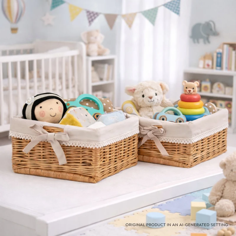 Nova set of 2 wicker baskets with beige lining