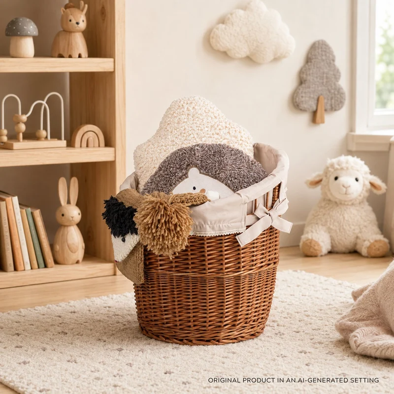 Bassa set of 2 wicker baguette baskets with beige lining TheWickerStories