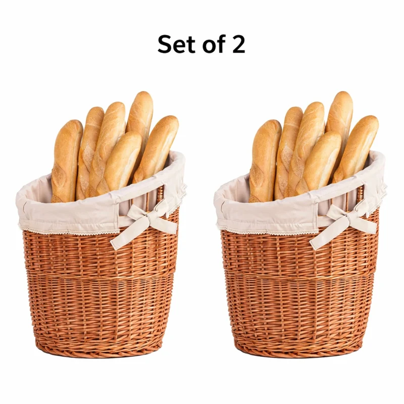 Bassa set of 2 wicker baguette baskets with beige lining TheWickerStories