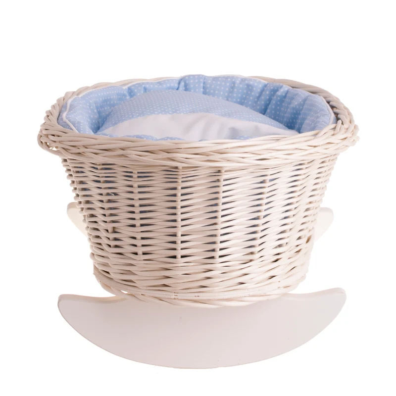 Mimi wicker cradle for dolls with blue lining, pillow and duvet TheWickerStories
