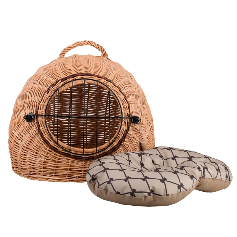 Tactus wicker cat house with cushion, wicker pet house, lockable pet carrier TheWickerStories
