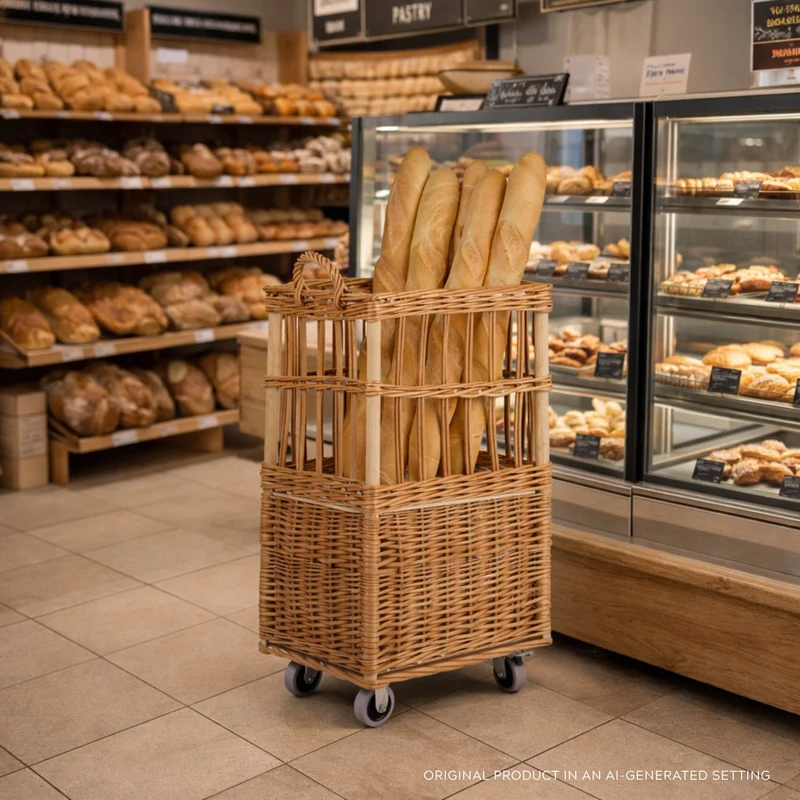 Rinora wicker baguette basket with wheels TheWickerStories