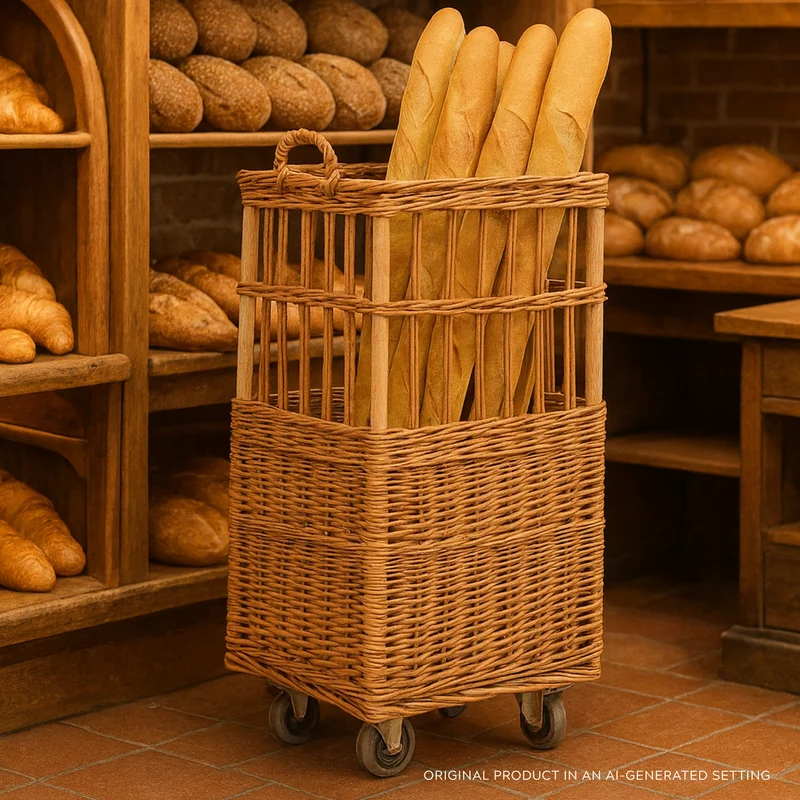 Rinora wicker baguette basket with wheels TheWickerStories