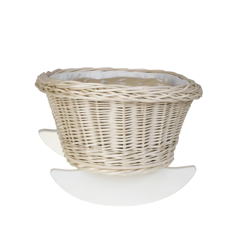 Mimi wicker cradle for dolls with white lining, pillow and quilt TheWickerStories