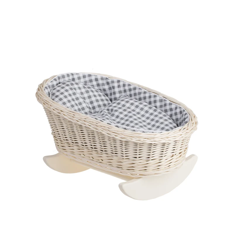 Mimi wicker cradle for dolls with gray lining, pillow and duvet TheWickerStories