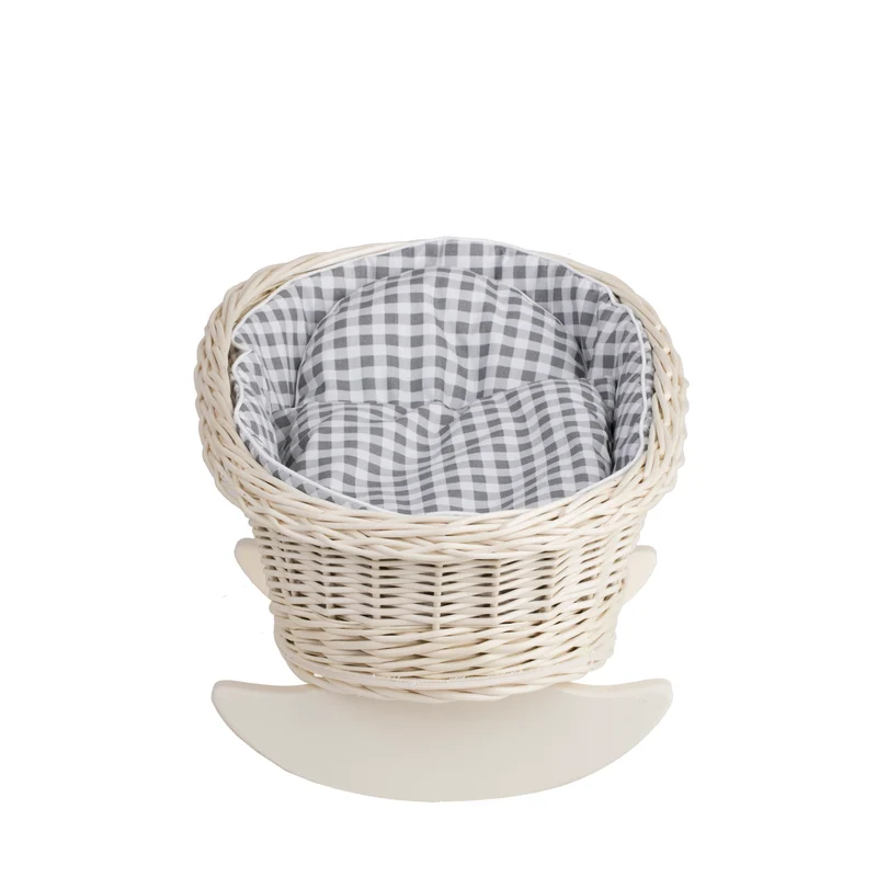 Mimi wicker cradle for dolls with gray lining, pillow and duvet TheWickerStories