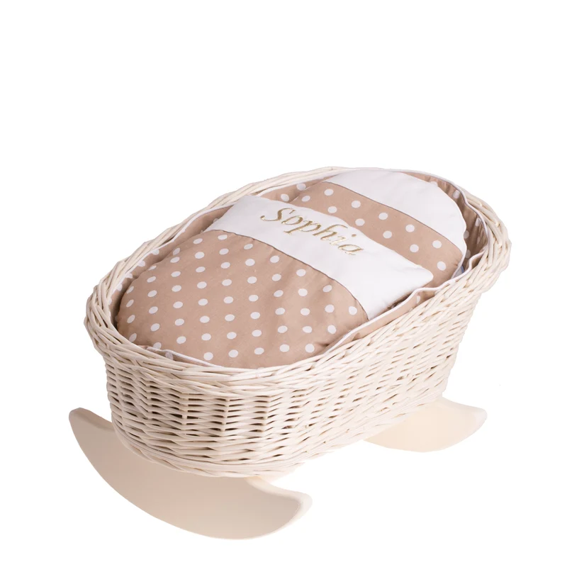 Mimi wicker cradle for dolls with personalization, beige lining, pillow and duvet TheWickerStories