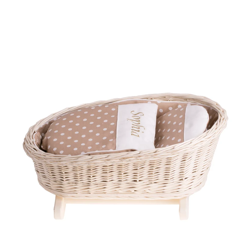 Mimi wicker cradle for dolls with personalization, beige lining, pillow and duvet TheWickerStories