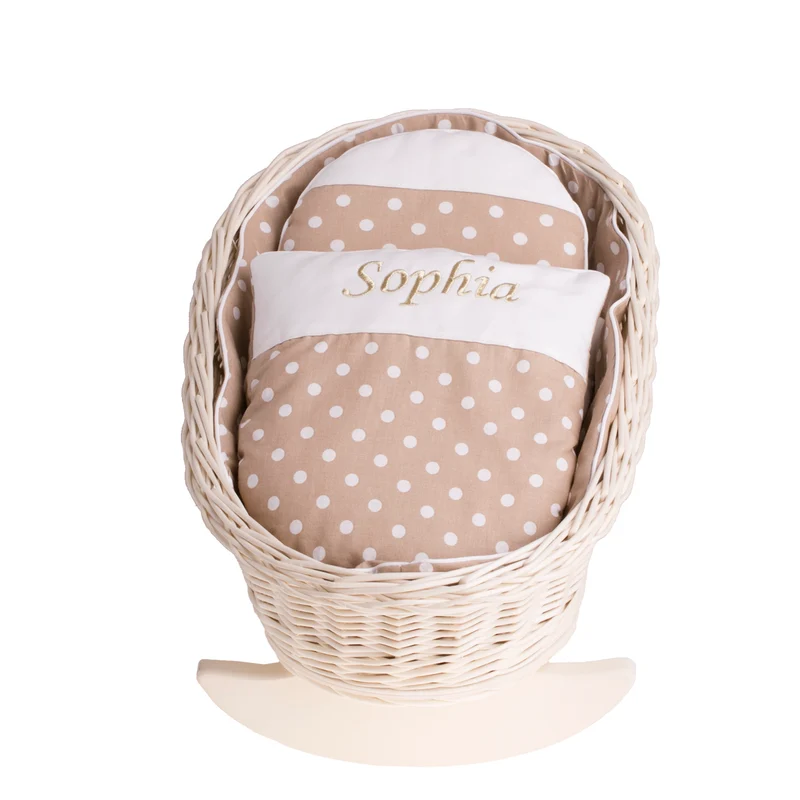 Mimi wicker cradle for dolls with personalization, beige lining, pillow and duvet TheWickerStories
