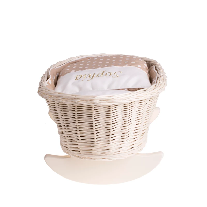 Mimi wicker cradle for dolls with personalization, beige lining, pillow and duvet TheWickerStories
