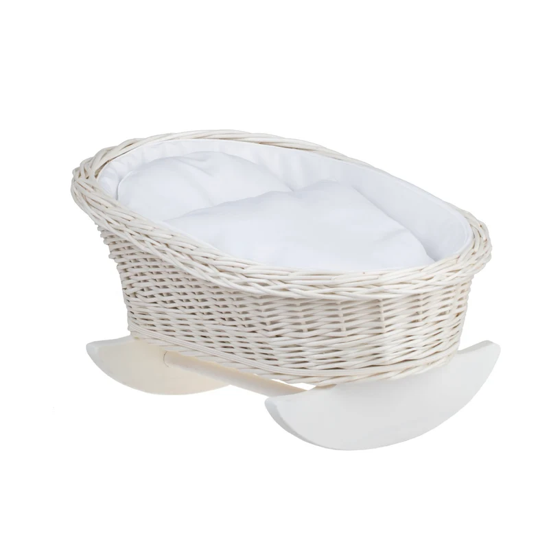 Mimi wicker cradle for dolls with white lining, pillow and duvet TheWickerStories
