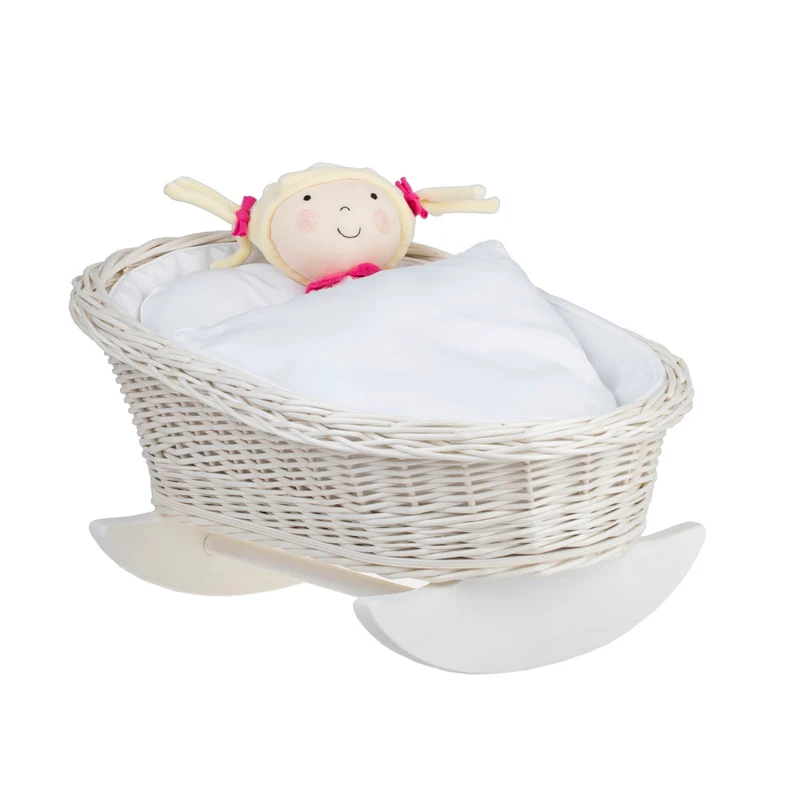 Mimi wicker cradle for dolls with white lining, pillow and duvet TheWickerStories