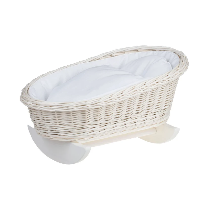 Mimi wicker cradle for dolls with white lining, pillow and duvet TheWickerStories