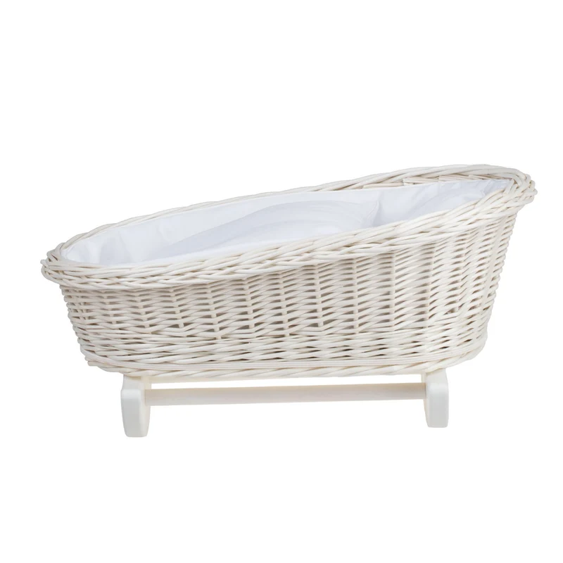 Mimi wicker cradle for dolls with white lining, pillow and duvet TheWickerStories