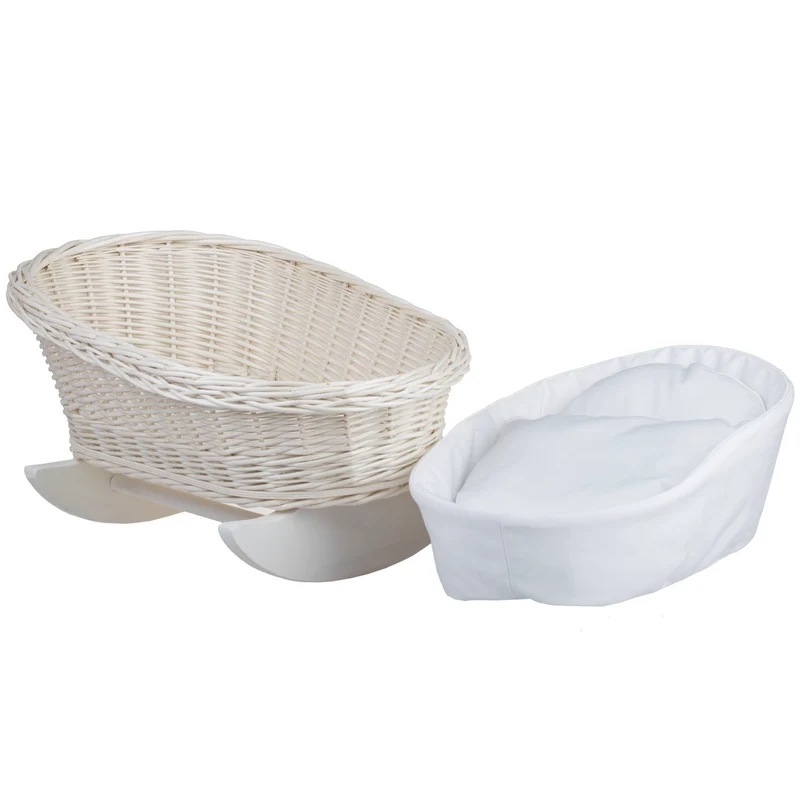 Mimi wicker cradle for dolls with white lining, pillow and duvet TheWickerStories