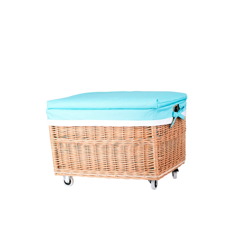 Cervus large mobile rectangular wicker storage basket with lid and trim TheWickerStories