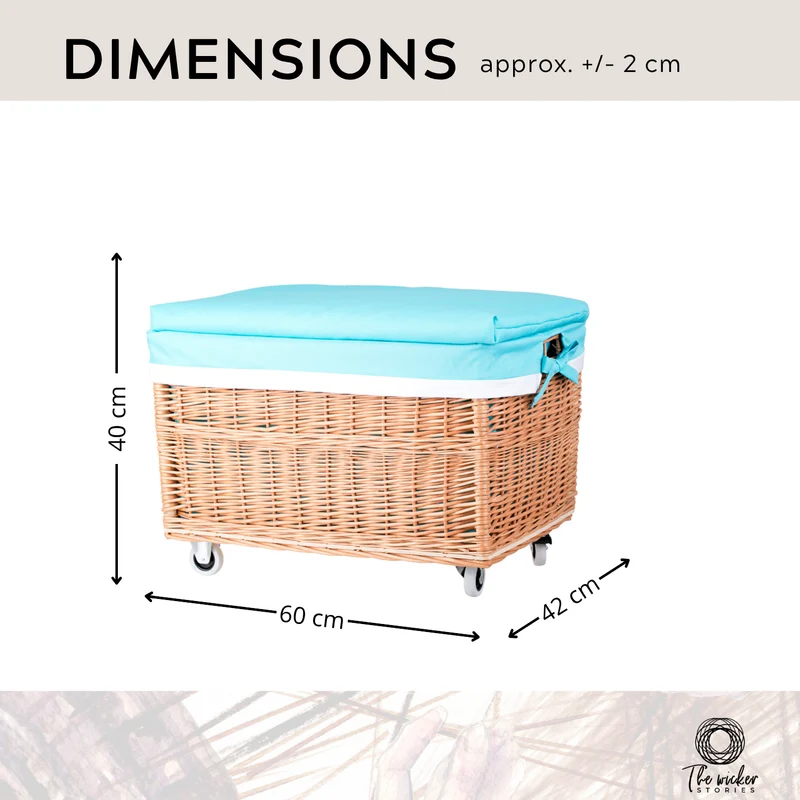 Cervus large mobile rectangular wicker storage basket with lid and trim TheWickerStories