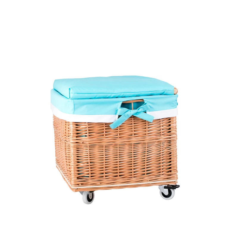 Cervus large mobile rectangular wicker storage basket with lid and trim TheWickerStories