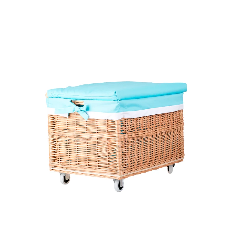 Cervus large mobile rectangular wicker storage basket with lid and trim TheWickerStories