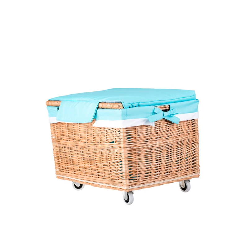 Cervus large mobile rectangular wicker storage basket with lid and trim TheWickerStories