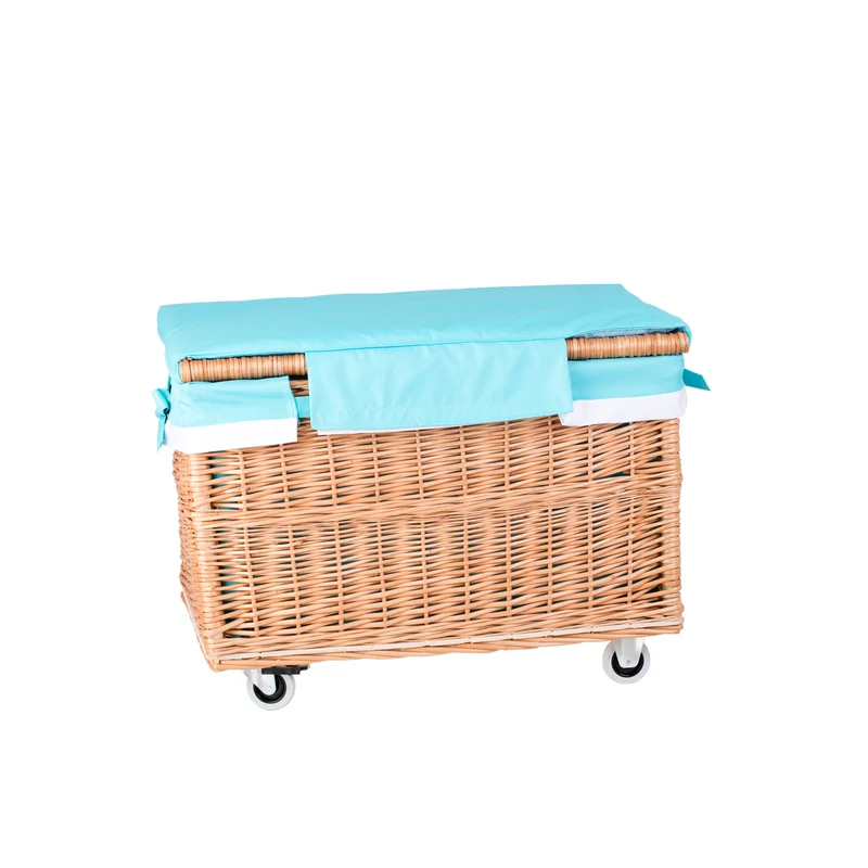 Cervus large mobile rectangular wicker storage basket with lid and trim TheWickerStories