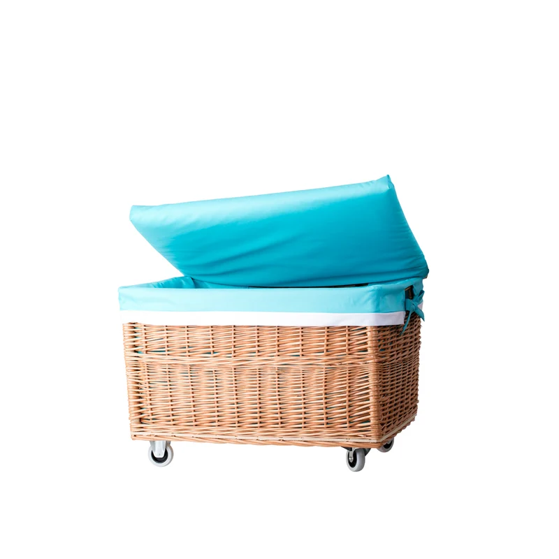 Cervus large mobile rectangular wicker storage basket with lid and trim TheWickerStories