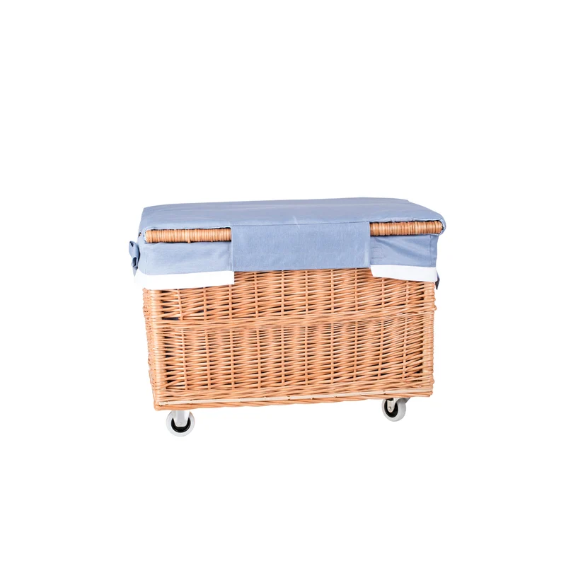 Cervus large portable rectangular wicker storage basket with lid and trim TheWickerStories