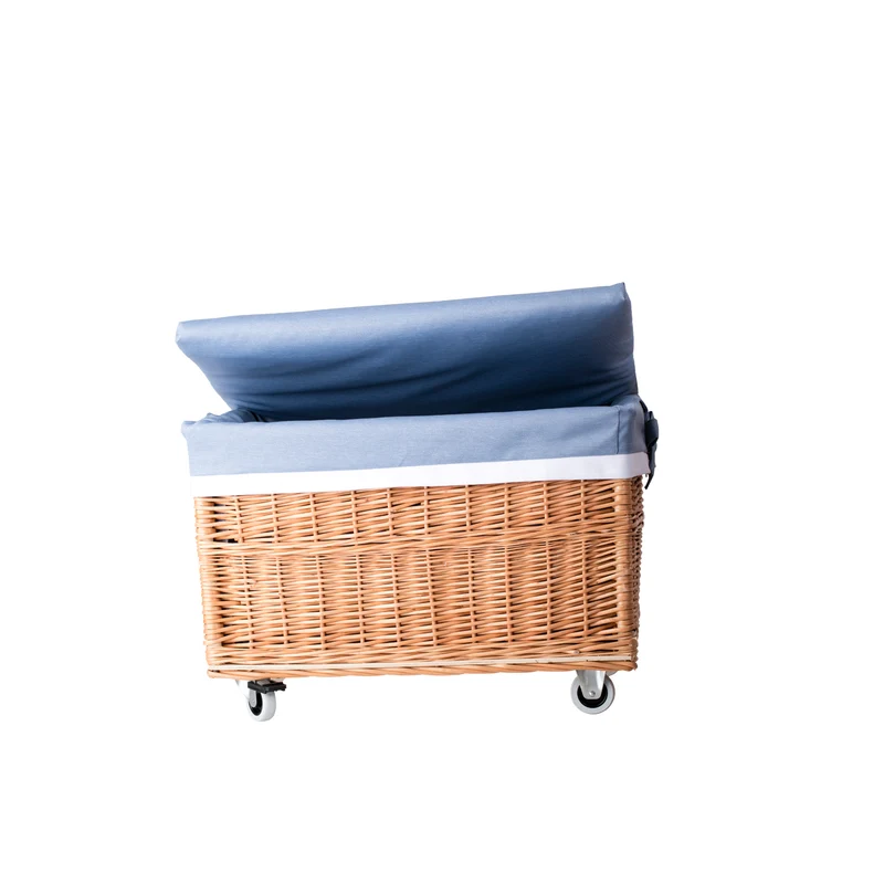 Cervus large portable rectangular wicker storage basket with lid and trim TheWickerStories