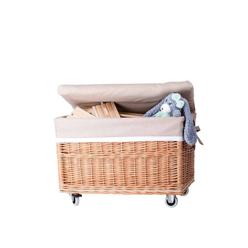 Cervus large portable rectangular storage basket, wicker basket with lid and lining TheWickerStories