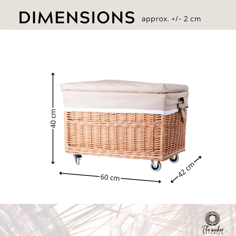 Cervus large portable rectangular storage basket, wicker basket with lid and lining TheWickerStories