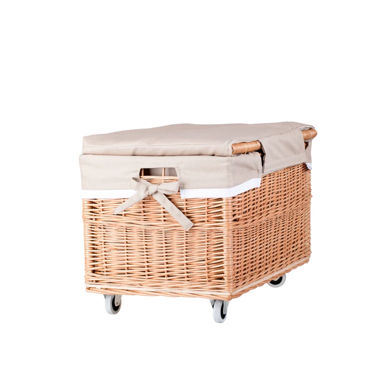 Cervus large portable rectangular storage basket, wicker basket with lid and lining TheWickerStories