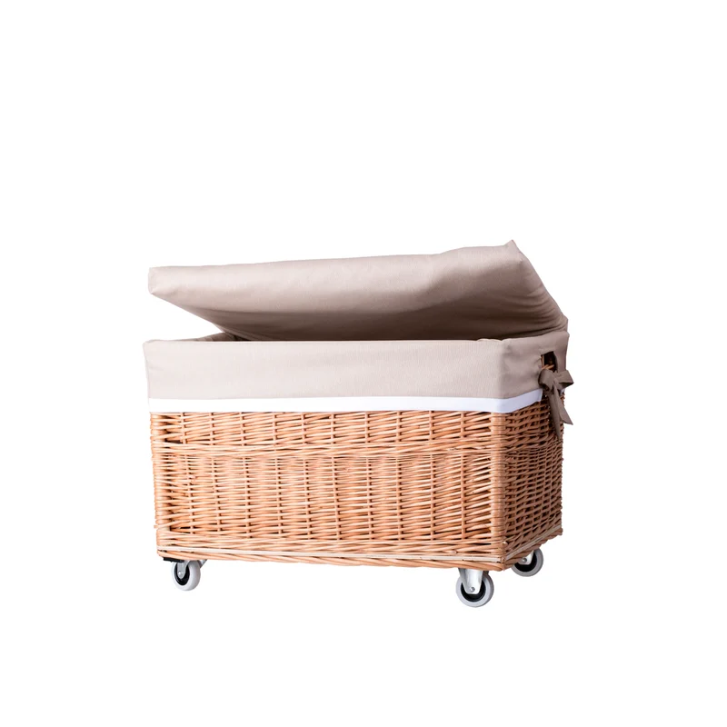 Cervus large portable rectangular storage basket, wicker basket with lid and lining TheWickerStories
