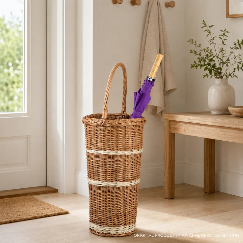 Vulpes wicker umbrella basket, umbrella stand, umbrella holder with handle TheWickerStories