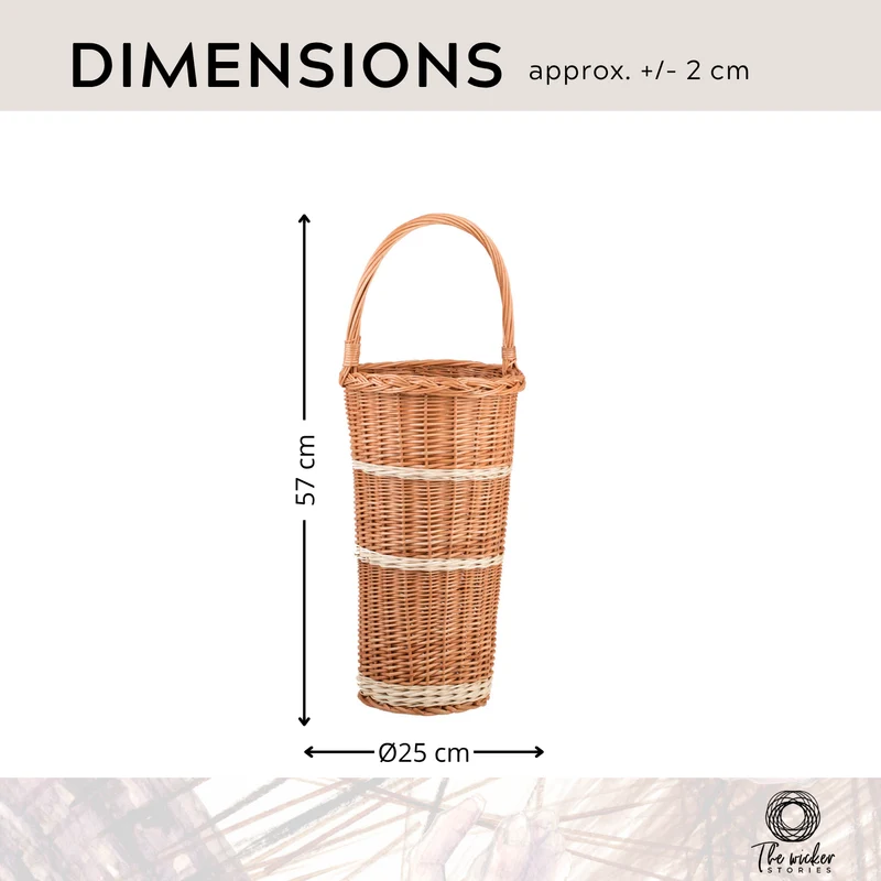 Vulpes wicker umbrella basket, umbrella stand, umbrella holder with handle TheWickerStories