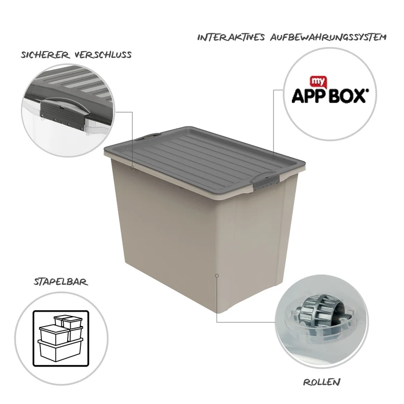 Stapelbox mit Rollen DIN A3, 70 l COMPACT ECO