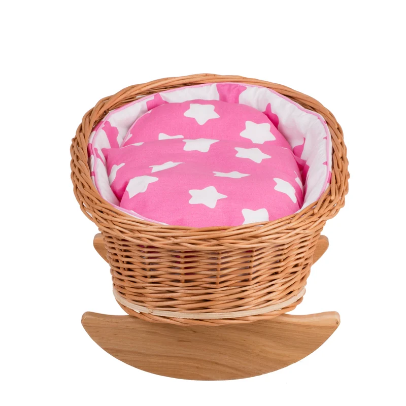 Mimi wicker cradle for dolls with pink lining, pillow and duvet TheWickerStories
