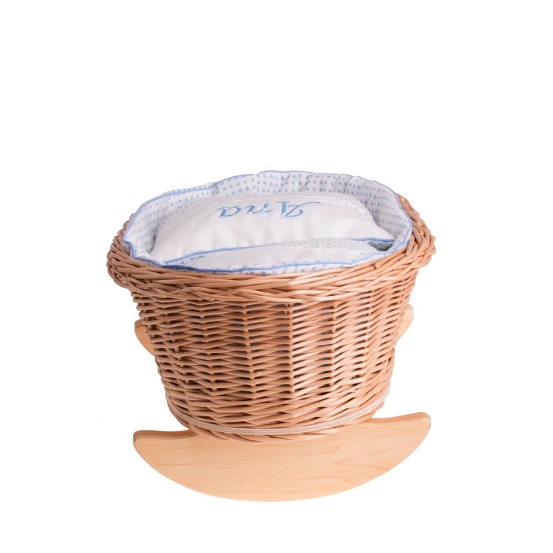Mimi wicker cradle for dolls with personalization, blue lining, pillow and duvet TheWickerStories