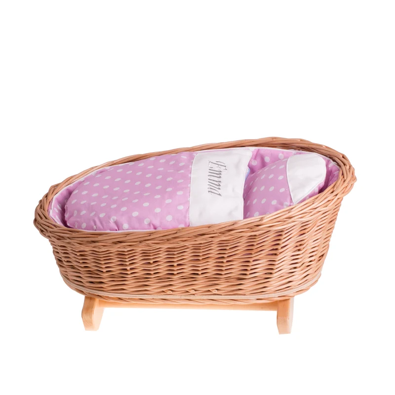 Mimi wicker cradle for dolls with personalization, pink lining, pillow and duvet TheWickerStories