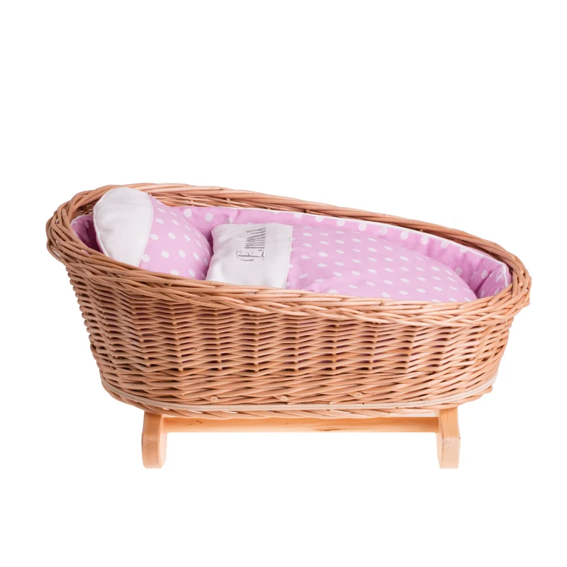 Mimi wicker cradle for dolls with personalization, pink lining, pillow and duvet TheWickerStories