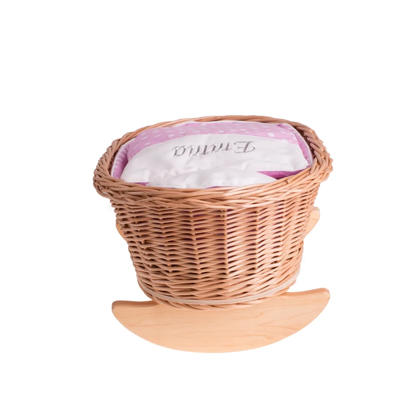 Mimi wicker cradle for dolls with personalization, pink lining, pillow and duvet TheWickerStories