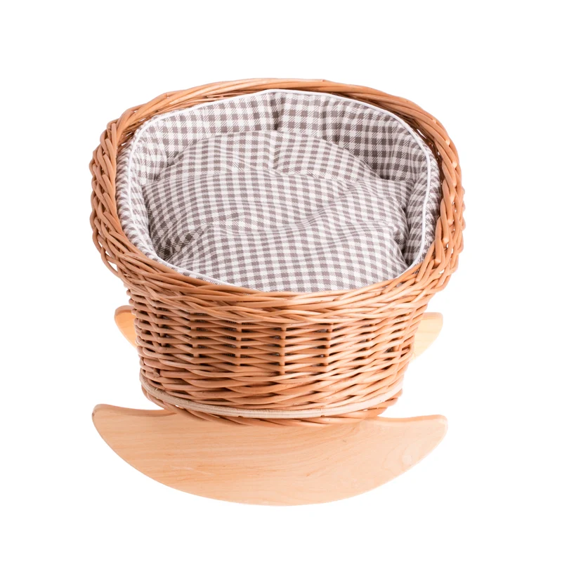 Mimi wicker cradle for dolls with brown lining, pillow and duvet TheWickerStories